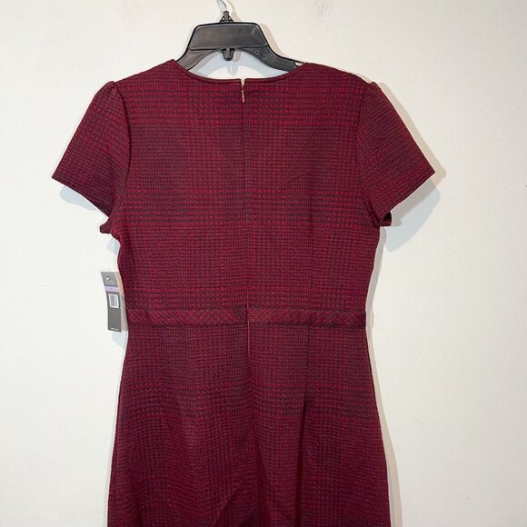 Burgundy Houndstooth Sheath Dress Career Professional Chic Cocktail Party - Picture 4 of 11